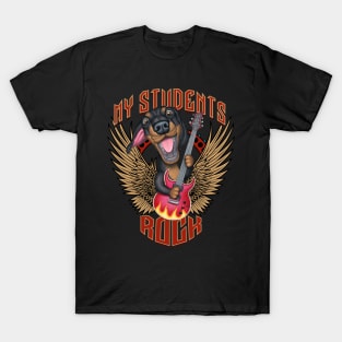 Fun Doxie playing guitar with my students rock T-Shirt